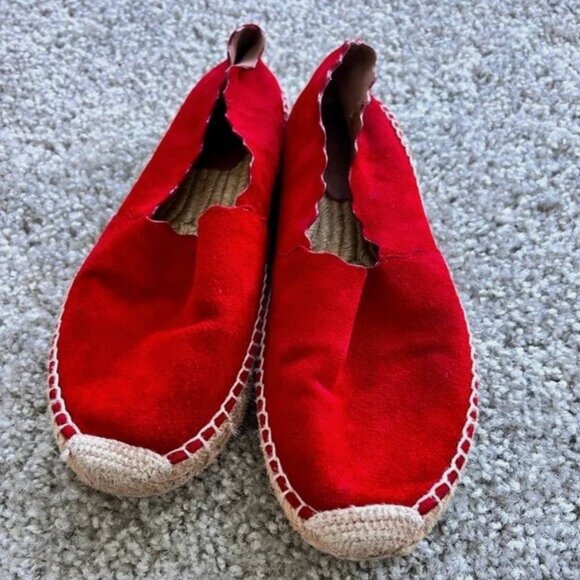 Chloe Scalloped Espadrille Flats - Red Leather Suede - Size 6 (EU 36) - Picture 3 of 5